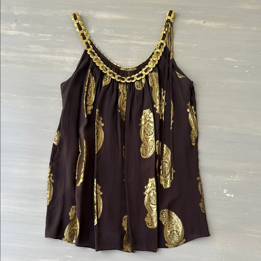 Women’s Milly Brown Gold Paisley Silk Top - 4